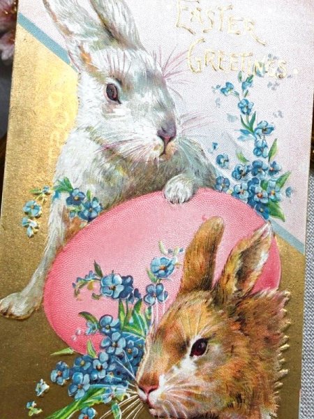 画像3: Postcard アンティークポストカード イースター うさぎさんと桃色の卵 (未使用) (3)