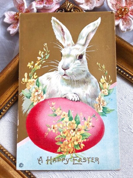 画像2: Postcard アンティークポストカード イースター うさぎさんと赤い卵 (未使用) (2)