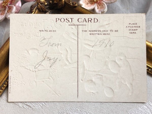 画像3: Postcard アンティークポストカード イースター ウサギとヒヨコの家族 煙草 Ellen Clapsaddle アメリカ1910年 (3)