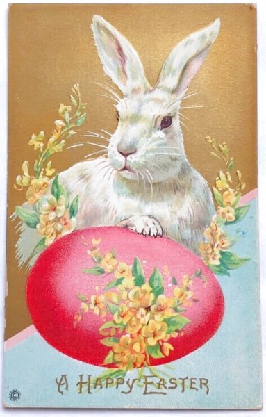 画像1: Postcard　アンティークポストカード　イースター　うさぎさんと赤い卵　（未使用） (1)