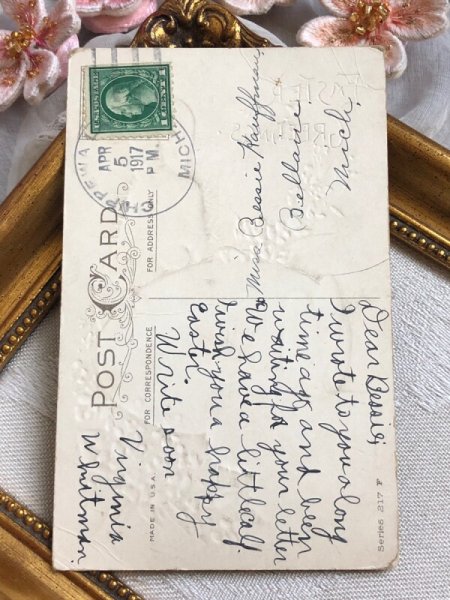 画像3: Postcard アンティークポストカード イースター うさぎさんと卵 アメリカ1917年 (3)