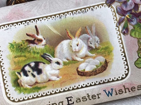 画像3: Postcard アンティークポストカード イースター うさぎさんと卵 スミレ ウサギ Ellen Clapsaddle アメリカ1911年 (3)