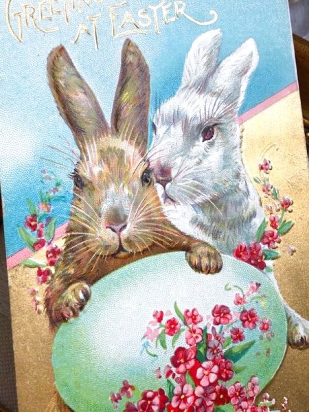 画像3: Postcard アンティークポストカード イースター うさぎさんと緑の卵 (未使用) (3)