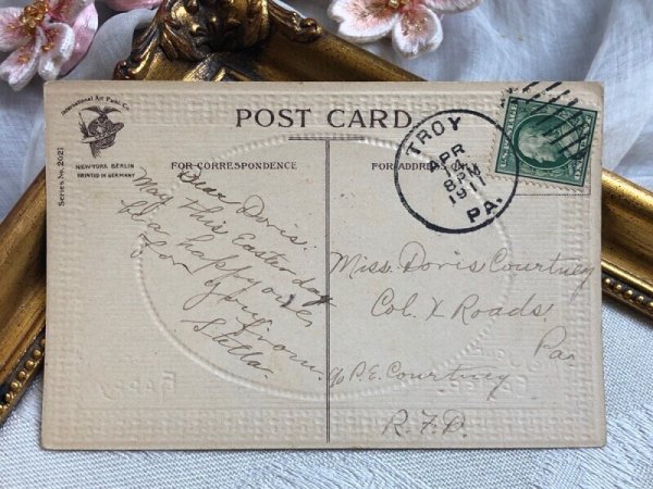 画像4: Postcard アンティークポストカード イースター ウサギとヒヨコ夫婦の朝食 Ellen Clapsaddle アメリカ1911年 (4)