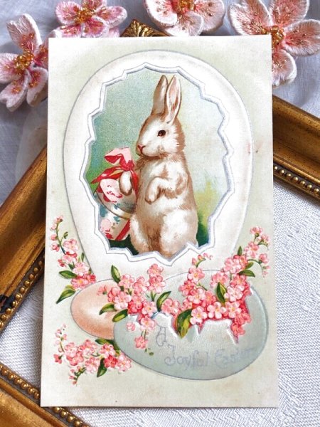 画像2: Postcard アンティークポストカード イースター 帽子箱とうさぎさん 卵 ウサギ Ellen Clapsaddle アメリカ1908年 (2)