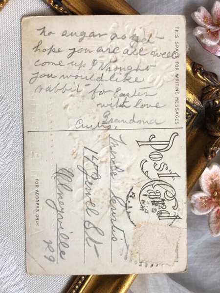 画像5: Postcard アンティークポストカード イースター うさぎさんと卵 水仙 ウサギ Ellen Clapsaddle アメリカ1913年 (5)