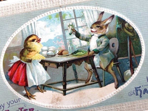 画像3: Postcard アンティークポストカード イースター ウサギとヒヨコ夫婦の朝食 Ellen Clapsaddle アメリカ1911年 (3)