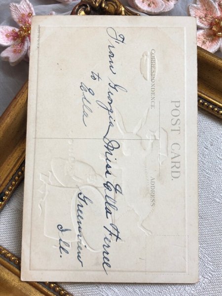 画像3: Postcard アンティークポストカード イースター 帽子箱とウサギさん うさぎ  (3)