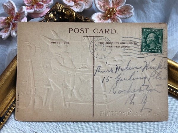 画像4: Postcard アンティークポストカード イースター ウサギとヒヨコの朝食風景 Ellen Clapsaddle アメリカ1913年 (4)