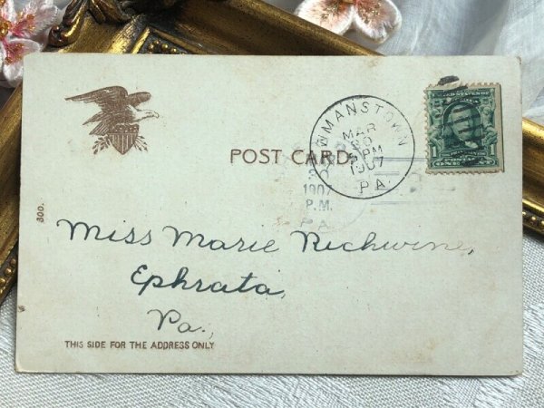 画像4: Postcard アンティークポストカード イースター 卵を投げるウサギさん うさぎ スミレ アメリカ1907年 (4)