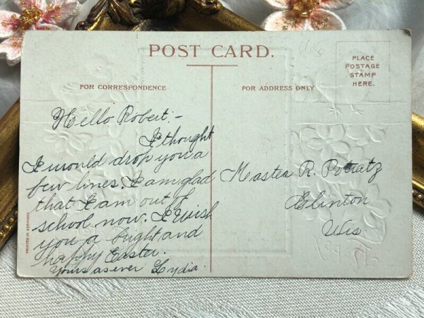 画像4: Postcard アンティークポストカード イースター 卵から生まれたウサギさん うさぎ ヒヨコ スミレ (4)