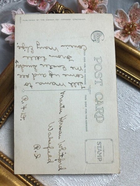 画像4: Postcard アンティークポストカード イースター ボンネット帽子を試着するウサギさん うさぎ  (4)