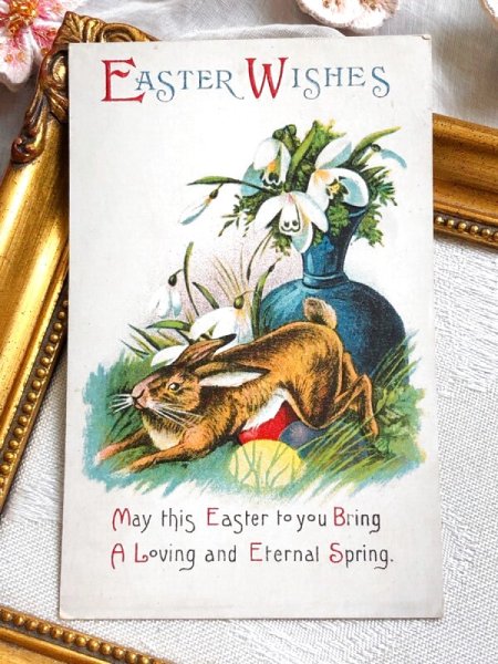 画像2: Postcard アンティークポストカード イースター  スノードロップのお花とうさぎ アメリカ1923年 (2)