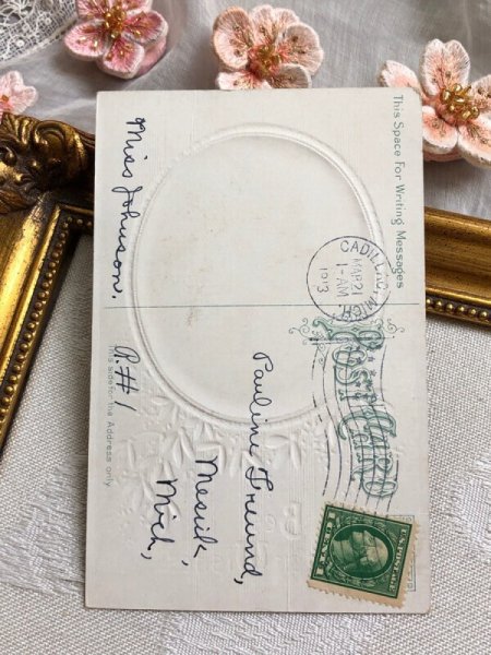 画像3: Postcard アンティークポストカード イースター スノードロップのお花とウサギ うさぎ アメリカ1913年 (3)
