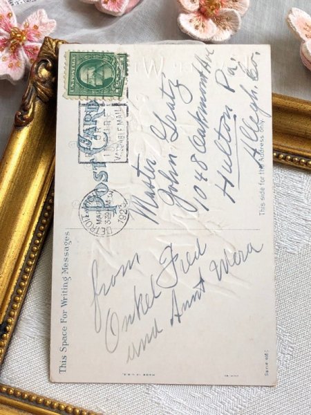 画像3: Postcard アンティークポストカード イースター  スノードロップのお花とうさぎ アメリカ1923年 (3)