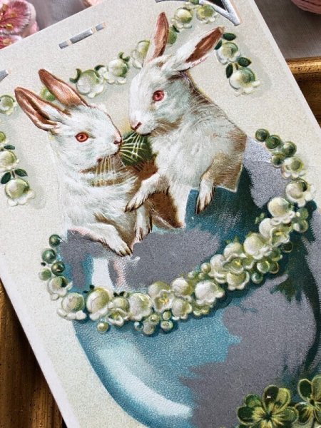 画像3: Postcard アンティークポストカード イースター  白兎さんとスズランのお花 卵 うさぎ ウサギ (3)