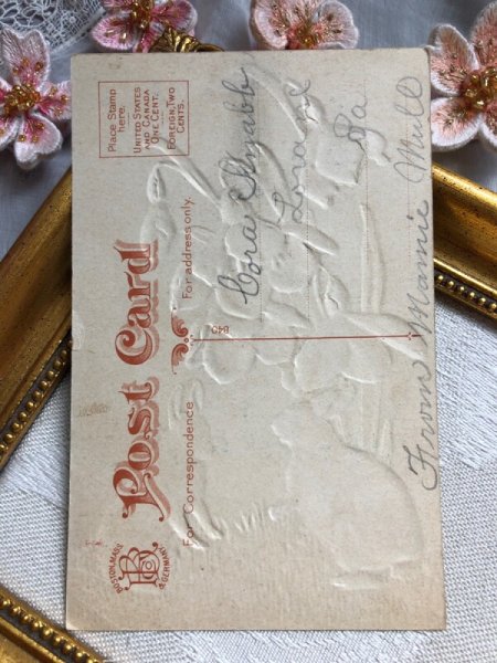 画像4: Postcard アンティークポストカード イースター スノードロップのお花とウサギさん うさぎ    (4)