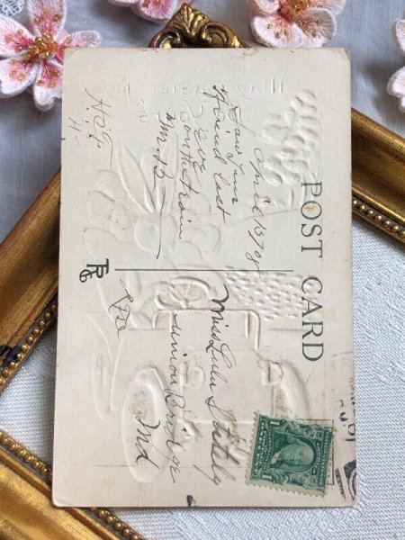 画像5: Postcard　アンティークポストカード　イースター　自動車で卵を運ぶウサギさん　うさぎ　 (5)