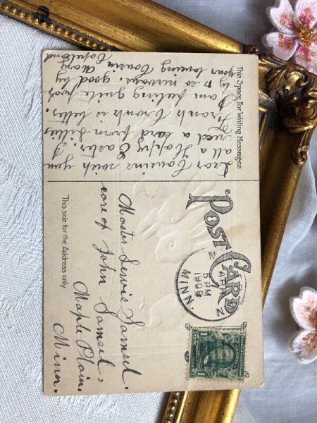 画像5: Postcard アンティークポストカード イースター ヒヨコとうさぎ ウサギ アメリカ1909年 (5)
