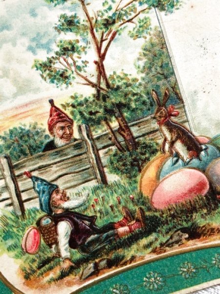 画像3: Postcard アンティークポストカード イースター 卵から生まれたウサギさんに驚くノーム妖精 うさぎ アメリカ1907年 (3)