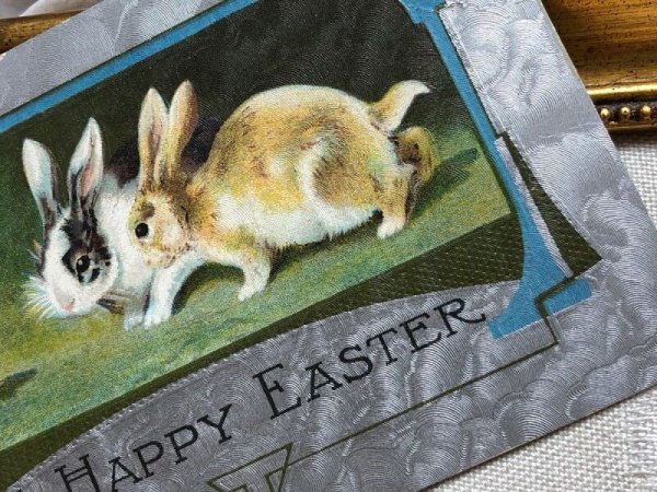 画像3: Postcard アンティークポストカード イースター ヒヨコとうさぎ ウサギ アメリカ1909年 (3)
