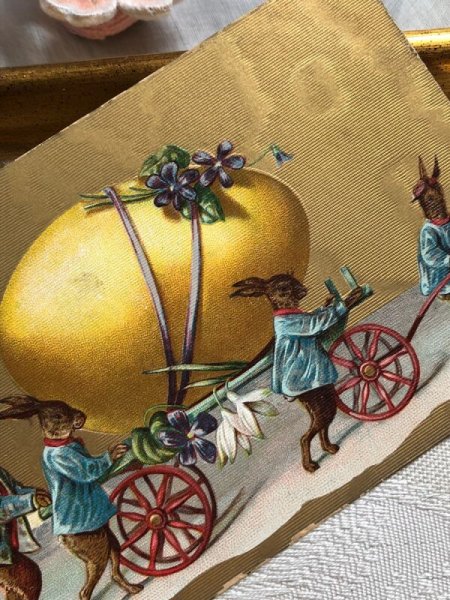 画像5: Postcard アンティークポストカード イースター 卵を運ぶウサギさん うさぎ (未使用) (5)