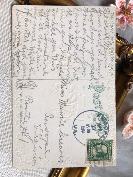 画像4: Postcard アンティークポストカード イースター ウサギ車で卵を運ぶノーム妖精 アメリカ1911年 (4)