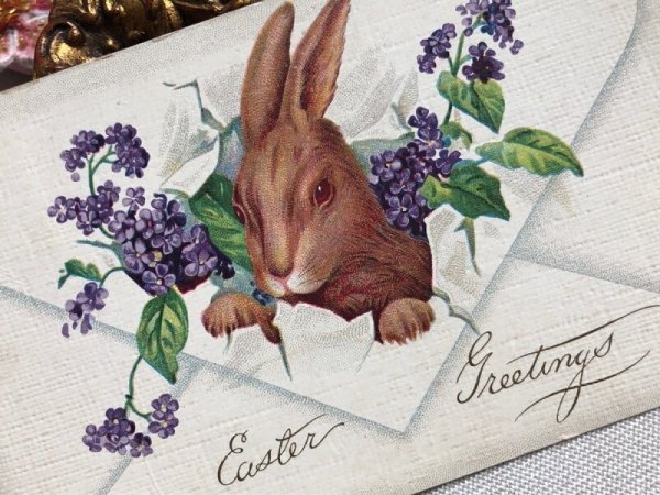 画像3: Postcard アンティークポストカード イースター 封筒の中からウサギさん 手紙 うさぎ アメリカ1917年 (3)