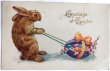 画像1: Postcard　アンティークポストカード　イースター　卵を運ぶウサギさん　うさぎ　アメリカ (1)