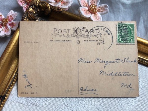 画像4: Postcard アンティークポストカード イースター ヒヨコさんと挨拶をするとウサギさん うさぎ ヒヤシンス アメリカ1932年 (4)