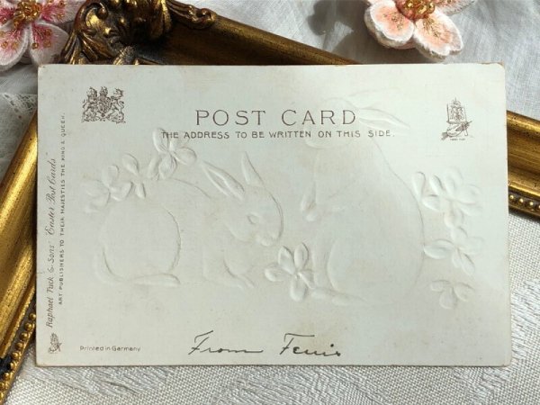 画像4: Postcard アンティークポストカード イースター スミレのお花とウサギさん うさぎ (4)