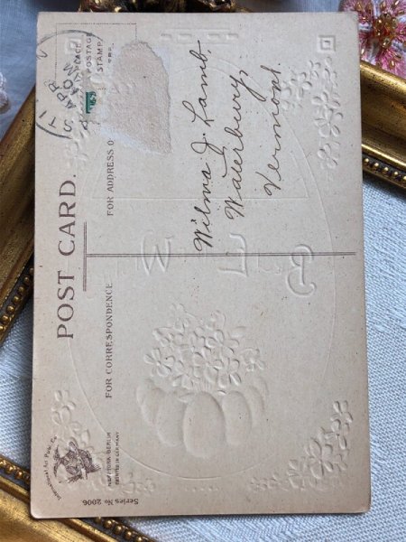 画像4: Postcard アンティークポストカード イースター ニワトリの親子とウサギさん うさぎ スミレ (4)