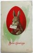 画像1: Postcard　アンティークポストカード　イースター　手紙とウサギさん　うさぎ　 (1)