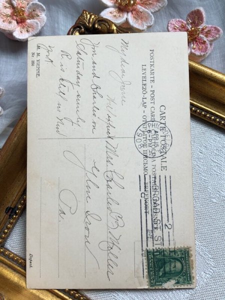 画像4: Postcard　アンティークポストカード　イースター　卵とウサギを抱く女の子たち　うさぎ　M.M.VIENNE  (4)