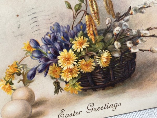 画像3: Postcard アンティークポストカード イースター お花のバスケットと卵 M.M.VIENNE  1913年 (3)