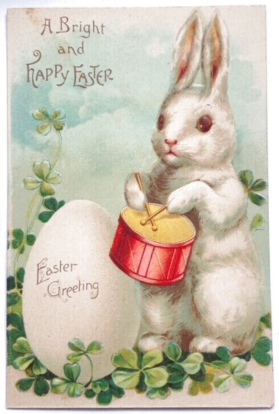 画像1: Postcard　アンティークポストカード　イースター　ドラムを叩くウサギさん　うさぎ　Ellen Clapsaddle (1)
