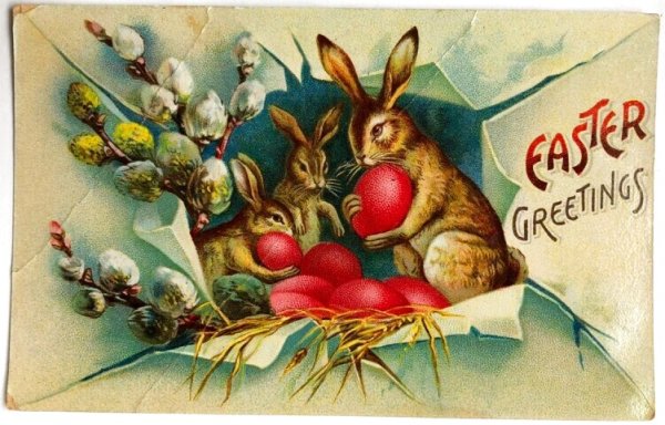 画像1: ▼SALE 500▼Postcard  　アンティークポストカード　イースター　卵とウサギさん　うさぎ　1904年 (1)