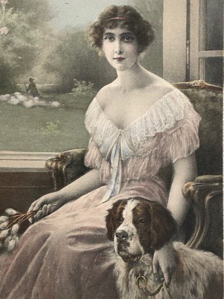 画像3: Postcard　アンティークポストカード　イースター　女性と犬　セントバーナード　羊飼い  R.R.Wichera　M.M.VIENNE  (3)