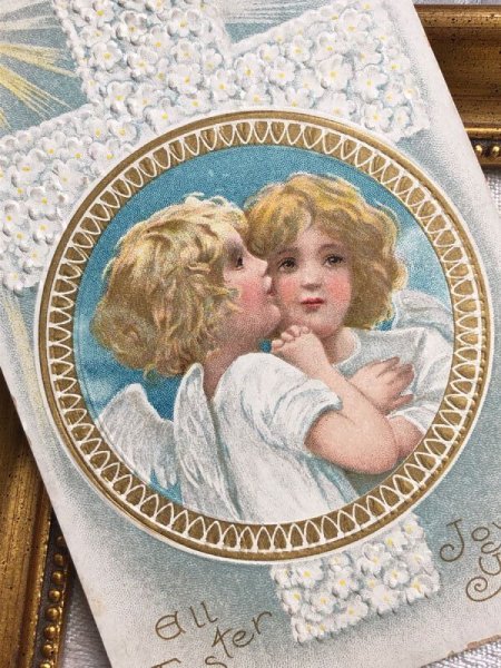 画像3: Postcard  アンティークポストカード イースター 祈る天使と十字架 アメリカ1912年 Harriet Bennett (3)