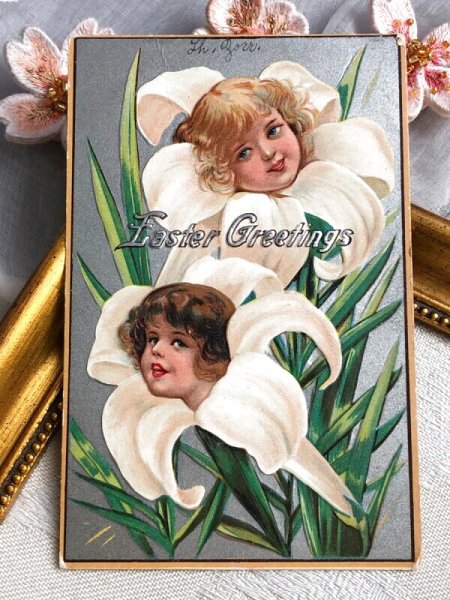 画像2: Postcard  アンティークポストカード　イースター　白百合の妖精たち　Francis Brundage (2)