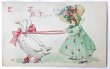 画像1: Postcard  アンティークポストカード　イースター　ガチョウとボンネット帽子の女の子　アヒル (1)