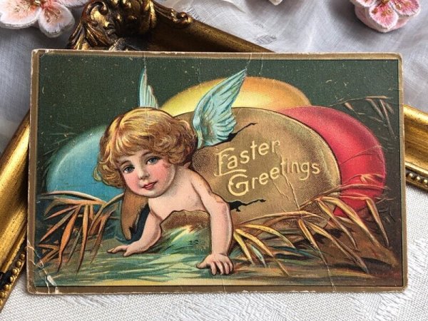 画像2: Postcard  アンティークポストカード イースター 卵から生まれてきた天使 (2)