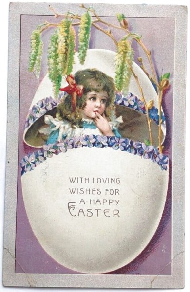 画像1: Postcard  アンティークポストカード　イースター　卵の中の女の子　Francis Brundage (1)