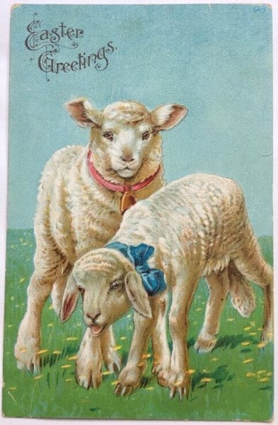 画像1: Postcard 　アンティークポストカード　イースター　2頭の子羊たち　 (1)