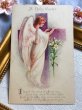 画像2: Postcard  アンティークポストカード　イースター　白百合のお花と天使　（未使用） (2)
