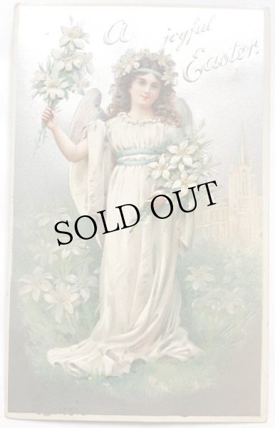 画像1: Postcard  アンティークポストカード　イースター　白百合のお花と天使　 (1)