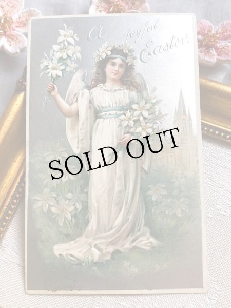 画像2: Postcard  アンティークポストカード　イースター　白百合のお花と天使　 (2)
