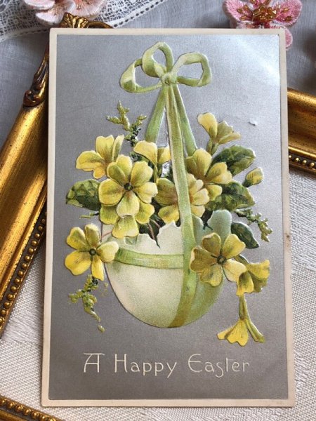 画像2: Postcard   アンティークポストカード イースター 卵のお花鉢 アメリカ1910年 (2)