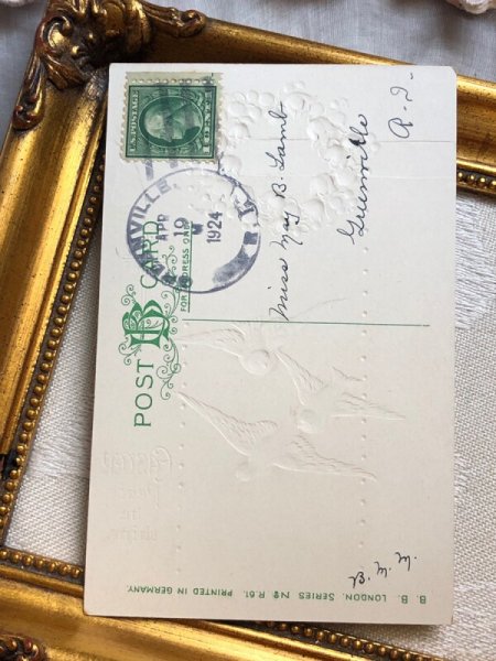 画像4: Postcard  　アンティークポストカード　イースター　スズランのお花と水色のリボン　白鳩　アメリカ1924年 (4)