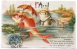 画像1: Postcard 　アンティークポストカード　エイプリルフール　お出かけをする魚の夫婦　4月の魚 　ポワソンダブリル 　poissondavril (1)